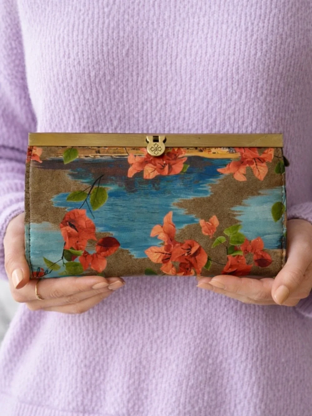 PATRICIA NASH Leather Cauchy Framed Wallet W Push Lock Closure French Riviera